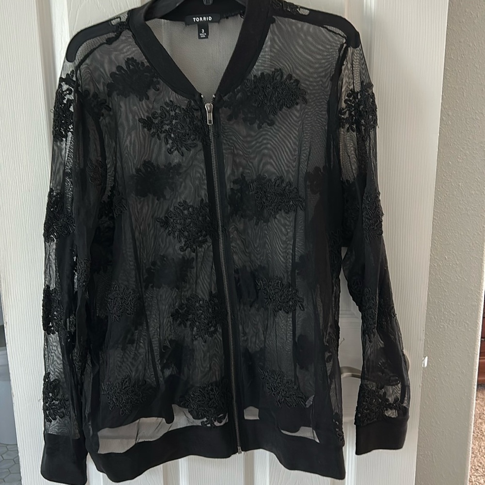 Torrid Mesh Floral black Bomber Jacket - Size 3X